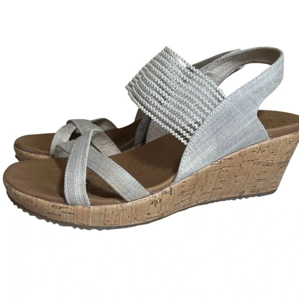 Skechers Women’s Beige Cork Wedge‎ Sandals Sz 9
